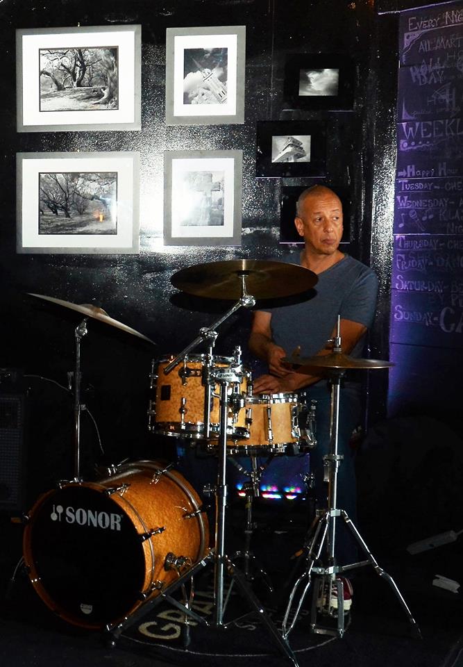 Jae Sinnett drumming at Granby Social Club in Norfolk, VA in September 2017